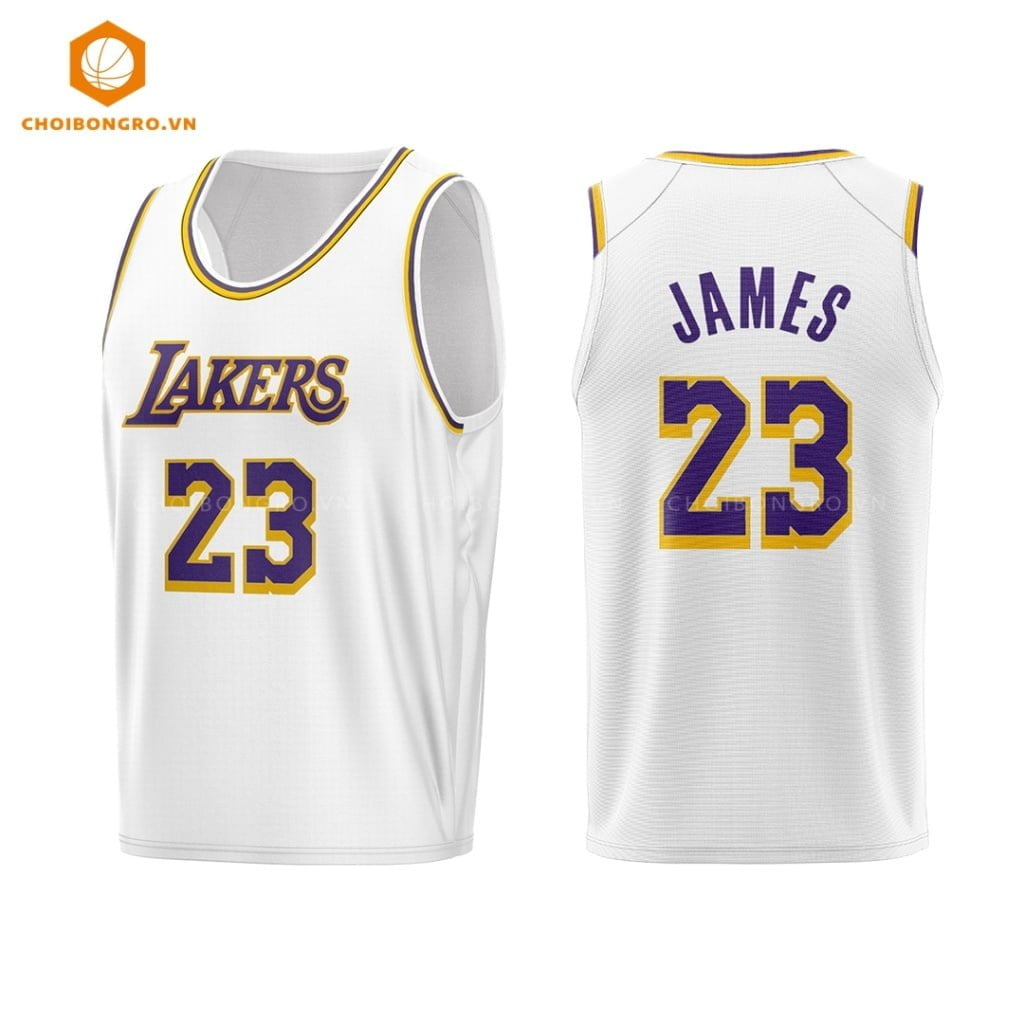 Áo bóng rổ Los Angeles Lakers - Lebron James 23 trắng cổ tròn