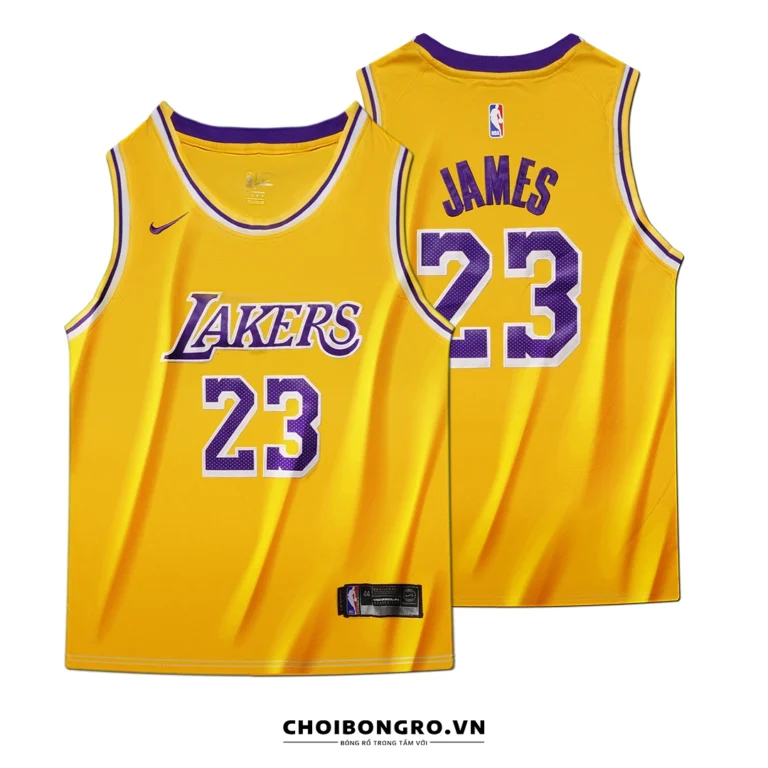 Ao bong ro Los Angeles Lakers Icon Edition 2022/23 - goc nhin tong quan mat truoc va mat sau.