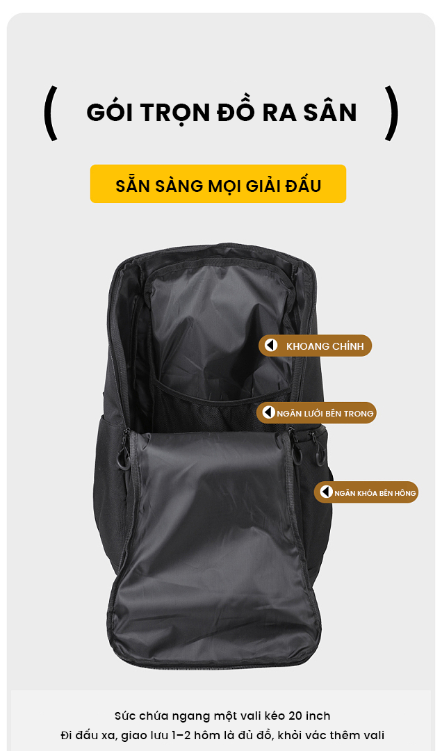 Khoang chính Balo bóng rổ Elite V3 gói trọn đồ ra sân
