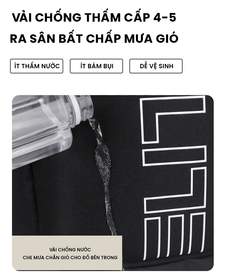 Vải Oxford chống thấm nước cấp 4-5 của Balo bóng rổ Elite V3